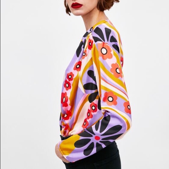 ZARA FLORAL PRINT LONG SLEEVE BODYSUIT - Picture 5 of 7